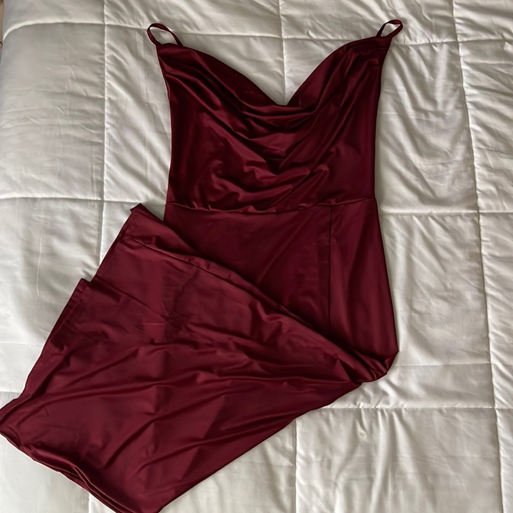 MIDI length red silky dress